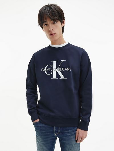 Calvin Klein Ruhák HU952122 | Calvin Klein Organic Cotton Logo Férfi Pulóver Sötétkék